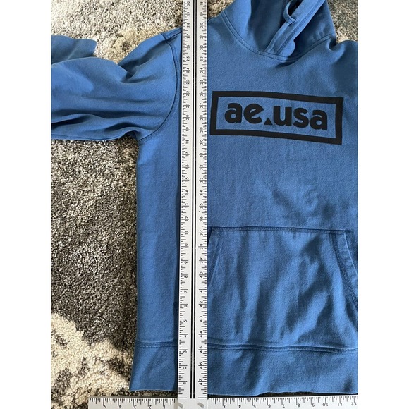 American Eagle AE Blue Spell Out Logo Mens Hoodie Size Large - Picture 9 of 9